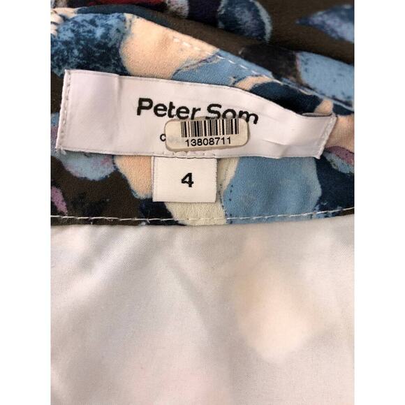 Peter Som Collective Blue Floral Empire Dress Mini Long Sleeves Flutter Hem US 4 - Picture 9 of 11